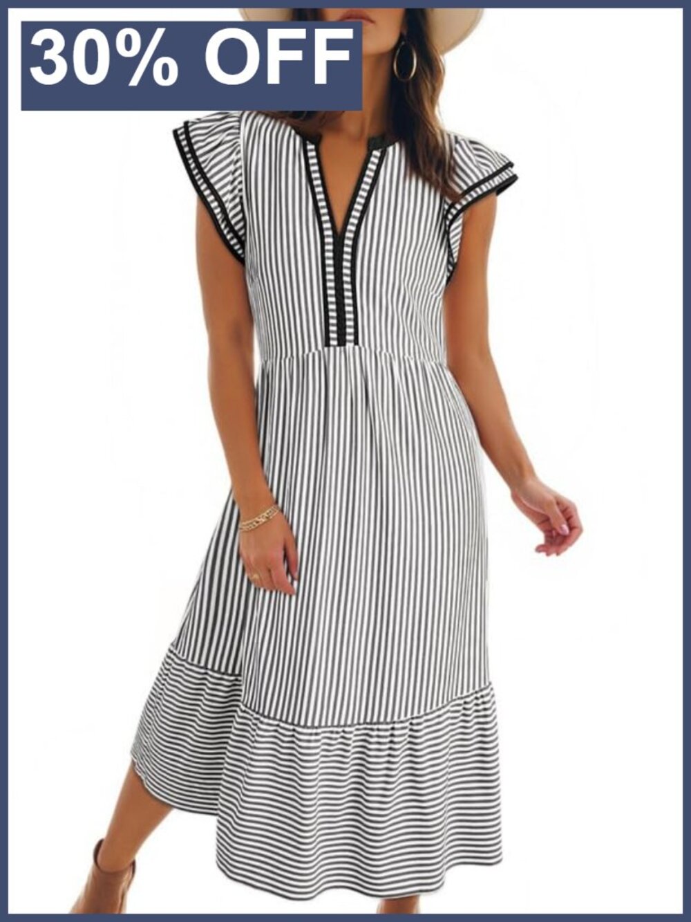 V-Neck Cap Sleeve Empire Waist Maxi Dress with Pockets